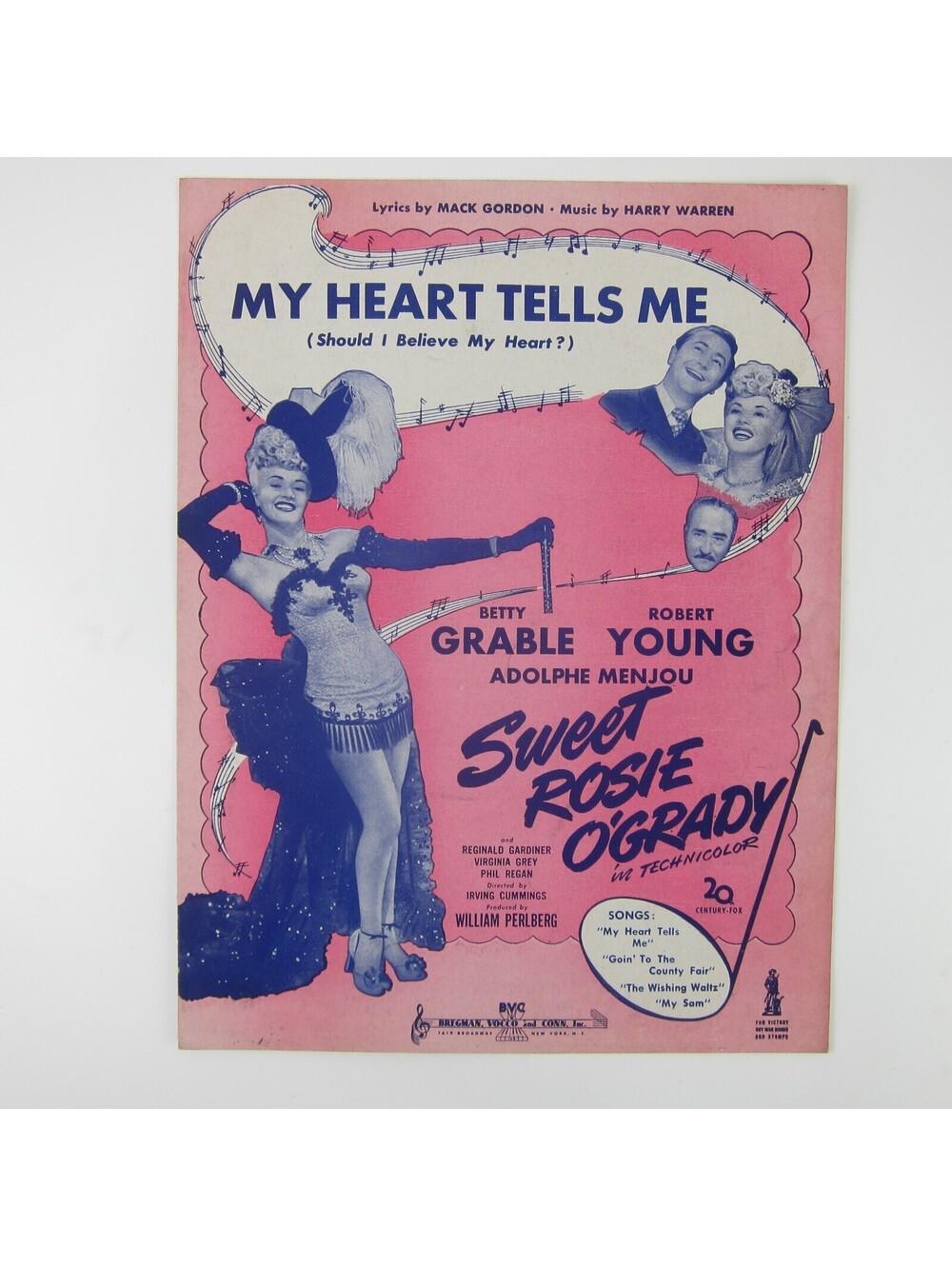 Sheet Music My Heart Tells Me Sweet Rosie O'Grady Betty Grable Vintage 1943